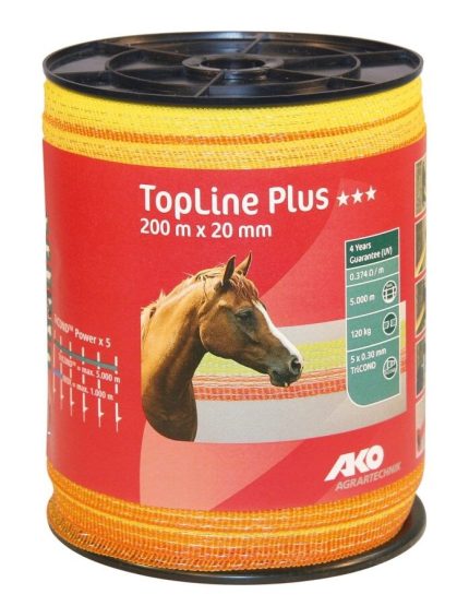 17114 Elektriskā gana lenta TopLine Plus 20mm/200m dzeltena-oranža, AKO
